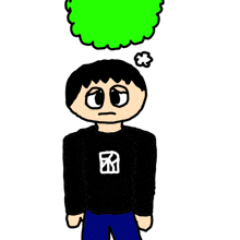 a cartoon of a person with a green thought bubble above their head