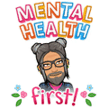 a cartoon man with a beard and headphones is wearing a shirt that says mental health first !