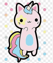 a drawing of a cat with a unicorn horn and tail .