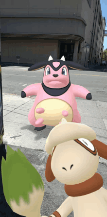 a cartoon of a cow with a big belly is standing on a sidewalk