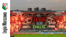 a poster for legia warszawa shows a stadium full of spectators