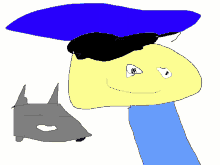 a drawing of a man wearing a blue hat and sunglasses