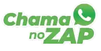 a green logo with the words chama no zap and a whatsapp icon .