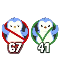 a penguin with a red line through it and a penguin with a green check mark