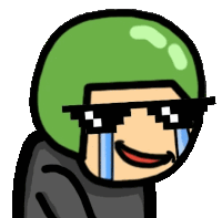 a cartoon character is wearing a green helmet and sunglasses