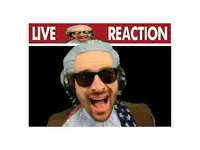 a man wearing a wig and sunglasses is standing in front of a live reaction sign