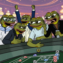 a group of frogs are playing roulette in a cartoon