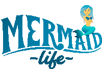 a blue mermaid life logo with a mermaid on it