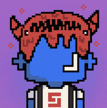 a pixel art drawing of a monster with the number 5 on his shirt