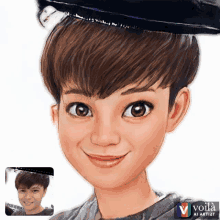 a cartoon of a boy with a police hat and voila ai artist logo