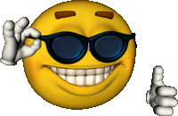 a cartoon smiley face wearing sunglasses and giving a thumbs up