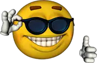 a cartoon smiley face wearing sunglasses and giving a thumbs up