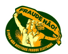 a man and a woman holding a banner that says fraude nao