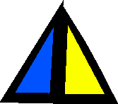 a blue and yellow triangle in a black triangle