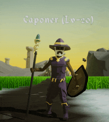 a video game character with the name caponer on the bottom