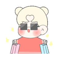 a cartoon character with sunglasses and a heart on his head holding shopping bags