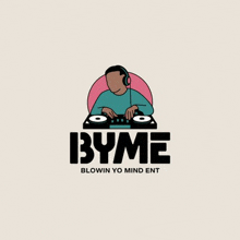 a dj wearing headphones is playing music on a turntable in a logo .