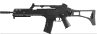 a black assault rifle with a silencer attached