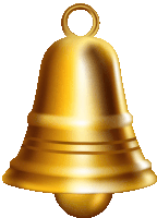 a gold bell on a white background with a ring on the top