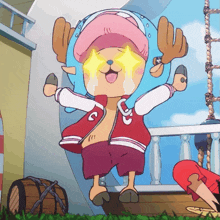 tony tony chopper from one piece is wearing a jacket with the letter g on it