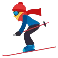 a person wearing a red hat and scarf is skiing down a slope