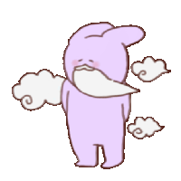 a cartoon drawing of a purple rabbit with wings