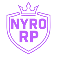 a logo for nyro rp with a crown on it