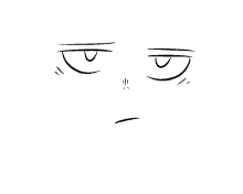 a black and white drawing of a person 's face with a sad look on it