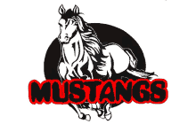 a black and white mustangs logo with a horse