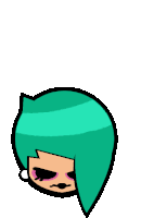a cartoon drawing of a girl with green hair and a heart in her hair