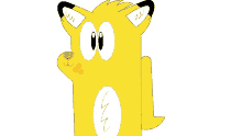 a cartoon drawing of a yellow fox with a white circle on its chest