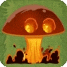 a cartoon illustration of a mushroom with flames coming out of it 's mouth .