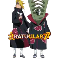 two anime characters are standing next to each other with the words " ratucular 77 " in the upper right corner