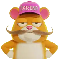 a stuffed animal wearing a pink hat that says grind