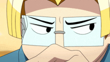 a cartoon character with glasses covering his face