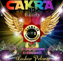 a colorful poster for cakra 13 family with wings on it