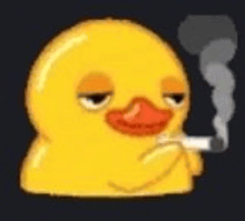 a rubber duck is smoking a cigarette with smoke coming out of it .
