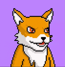 a pixel art illustration of a fox with a purple background