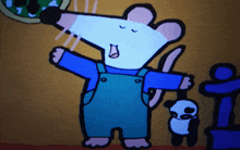 a cartoon drawing of a mouse in overalls