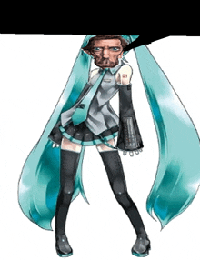 a man with a mustache is dressed up as a girl with long blue hair