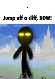 a cartoon of a stick figure jumping off a cliff