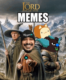 a poster for the lord of the memes with a man in a black hat