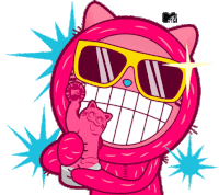 a cartoon of a pink cat wearing sunglasses