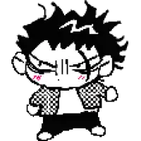 a black and white pixel art drawing of a person 's face with pink dots on it 's cheeks .