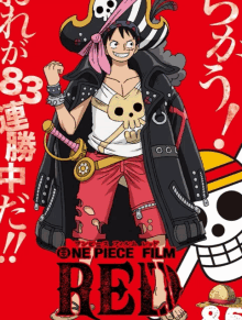 a poster for the one piece film red with a pirate on it