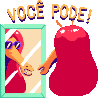 a cartoon of a woman looking at herself in a mirror with the words " você pode " written above her