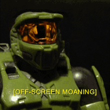 a close up of a halo figure with the words off screen moaning