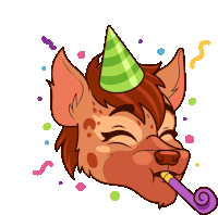 a cartoon of a hyena wearing a party hat blowing a party horn