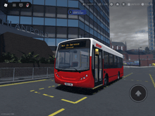 a red and white bus that says net in service on it