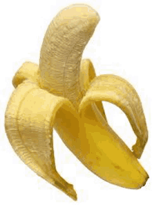 a peeled banana is sitting on a white background .